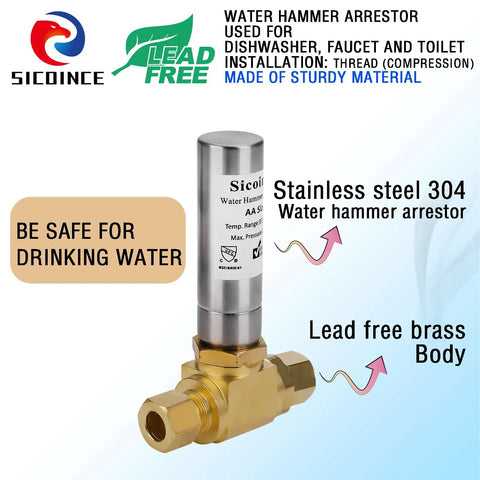 Water Hammer Arrestor For Dishwashers And Toilets Three Eighth Inch Male To Three Eighth Inch Female Compression Lead Free Brass