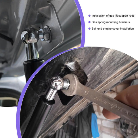 Heavy Duty 4 Pack 10mm Ball Studs For Cars With M8 Threads And One Half Inch Shank Includes Mounting Hardware Perfect For Gas Struts Lift Supports Stable Connection Car Accessories Black Finish installed on hood and engine cover
