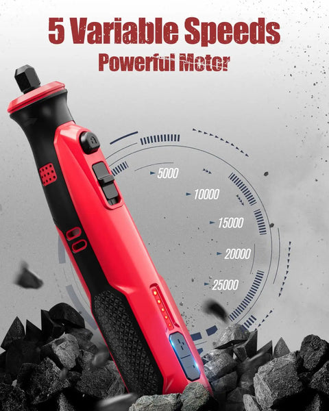 Cordless Rotary Tool 8V Handheld Grinder For Dog Nails And DIY Projects, 5 Speed Settings From 5,000 To 25,000 RPM, Light Red.