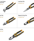 Pitbull Cushion Grip Pliers Set With Foam Storage Tray, featuring various pliers with K9 Jaw Grip, ideal for tight angles and heavy duty tasks.