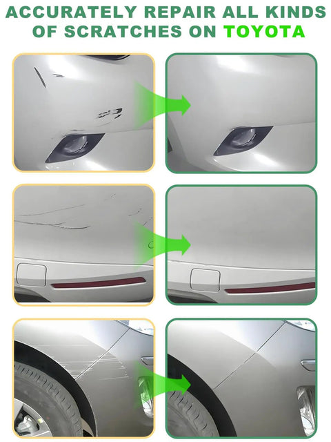 Before and after images of Toyota car scratches repaired with Cavalry Blue Touch Up Paint Pen For Toyota Cars Scratch Repair Quick And Easy Fix Auto Paint Scratches With Precise Application And Smooth Finish For Minor Scratches And Chips That Last With A Durable Seamless Finish.