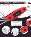 17 Piece Folding Allen Wrench Set With SAE And Hex Keys, durable red multi tool showing multiple hex keys extended