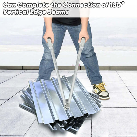 Person using Two In One Hand Seamer For Sheet Metal Heavy Duty Standing Seam Tool on metal sheets indoors