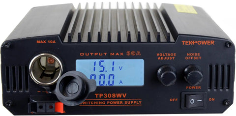 Heavy Duty 30 Amp DC 13.8V Digital Switching Power Supply With Noise Offset For Ham Radios And CBs, front view with controls