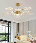 Dope Modern Sputnik Chandelier With Ten LED Lights 56W Dimmable Pendant in a living room setting, gold finish
