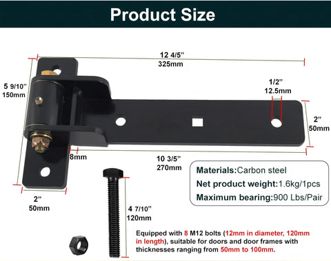 13 Inch Beefy Heavy Duty Gate Hinges With 900 Lb Capacity And Smooth Opening At 180 Or 90 Degrees Extended Strap Bracket dimensions