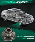 2 Pack Wheel Hub Bearing Set For Chevrolet Equinox GMC Terrain Buick Allure Regal Malibu Cadillac XTS Front And Rear 5 Lugs ABS Hub Bearing Assembly Fits 2010 2017 2013 2016 Vehicles with AWD model illustration and bearings shown.