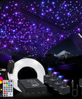 Split 4 Color 12W Car Starlight Headliner Kit with 1000 Fiber Optic Strands, App and RF Remote, showing starry car ceiling.