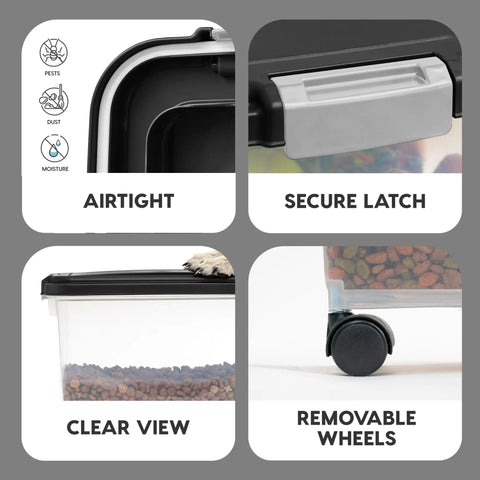 Air Tight Pet Food Storage Bin With Wheels Makes Kibble Management A No Brainer Holds 22 To 26 Lbs Clear View Black Container
