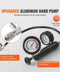 Heavy Duty 28 Piece Universal Radiator Pressure Tester Kit With No Sweat Manual Coolant Refill. Upgraded aluminum hand pump and gauges.