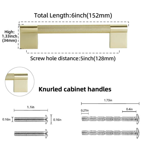 Boss Level Brushed Brass Cabinet Pulls Featuring A Knurled Grip Texture Premium Kitchen Drawer Handles With Damn Tough Corrosion Defense Solid 10 Pack 6 inch length with knurled grip.