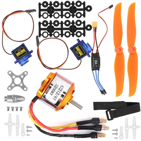Top Notch Rc Airplane Gear Featuring 2212 Kv2200 Brushless Motor And 6035 Propeller Paired With Sg90 9G Micro Servo Plus 30A Esc LiPo, components layout.