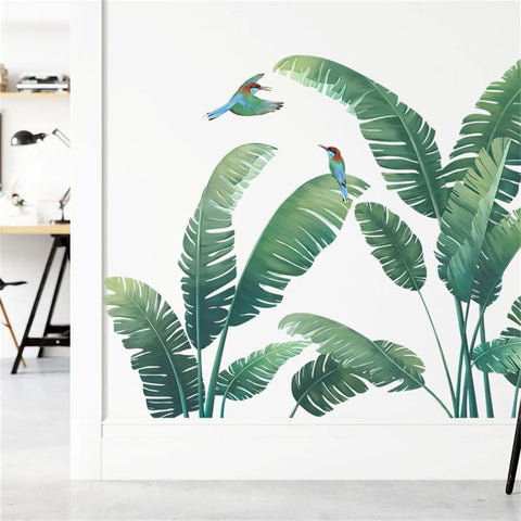 Lush Tropical Wall Stickers Set With Monstera Leaf And Palm Leaves Banana Leaf And Bird Mural For Bedroom Or Living Room Totally Easy Peel And Stick Decor To Create A Nordic Green Jungle Vibe In Your Space