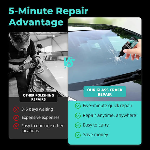 Comparison of 5-minute glass crack repair with All Purpose Windshield Crack Repair Kit With 5 Minute Quick Glass Liquid For Windshields.