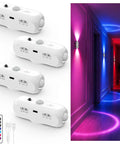 GOODEA RGB Wall Sconce, Rechargeable Motion Sensor Wall Light with Remote displayed in three units and colorful lit hallway.
