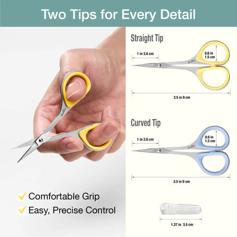 Dual Tip Sewing And Embroidery Scissors Set With Curved And Straight Blades, Extra Sharp Stainless Steel, Precise Tips, Ergonomic Rubber Handles For Comfortable Control In Small DIY Projects, 3.5 in