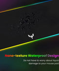 Gigantic RGB Gaming Mouse Pad With 14 Light Modes Extra Large 31.5 By 12 Inch showing waterproof surface design