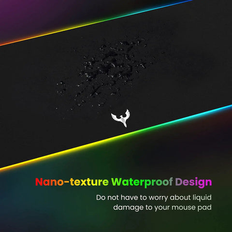 Gigantic RGB Gaming Mouse Pad With 14 Light Modes Extra Large 31.5 By 12 Inch showing waterproof surface design