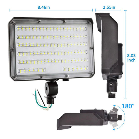 Bright 150W LED Outdoor Flood Light With 21000 Lumens, 5000K Daylight, adjustable knuckle mount diagram