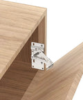 Tip Out Tray Hinges For Sink Front Drawers, Steel With Nickel Plated Finish installed in a wooden cabinet