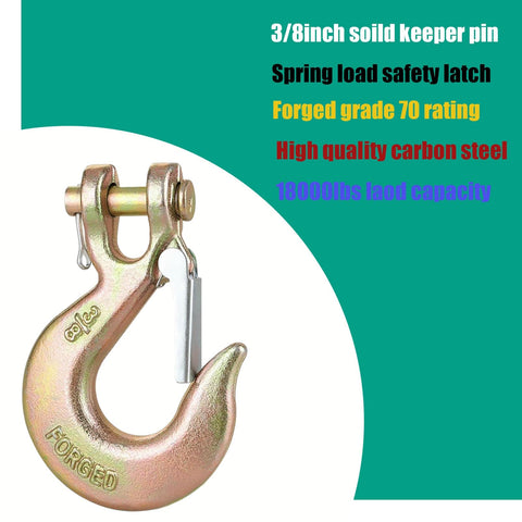 Heavy Duty Clevis Slip Hook With Safety Latch Three Eighths Inch For Grade 70 Transport Chain 4 Pack 18,000 Lbs Capacity Zinc Plated Clevis Hook Set For Heavy Loads And Outdoor Use
