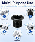 4 Pack Thread Protector Kit 1/2-28 To 5/8-24 Thread Reducer With Crush Washers And Sealing Washers Includes 4 Black Steel Adapters And Replacement Washers For Worn Or Damaged Threads. black steel thread adapter for rods, filters, pipe fittings, and DIY projects