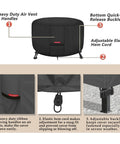 Heavy Duty Waterproof Fire Pit Cover For 36 Inch Round Fire Pit Bowl with handles, buckle, and hem cord details