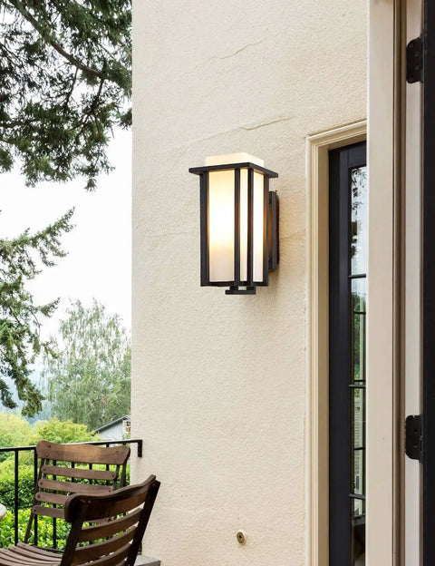 Outdoor Exterior Wall Sconce Lantern Go To Porch Lighting Weatherproof and Rust Resistant Black Finish with Frosted Glass
