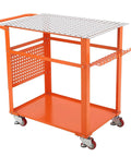 Rock Solid Welding Workbench Table 35X24 Inches With Lockable Swivel Casters And Adjustable Tool Tray Heavy Duty Carbon Steel Fabrication Bench built with perforated design.