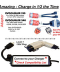 Heavy Duty Electric Vehicle Charging Adapter That Boosts Level One Outlets Into Blazing Fast Level Two Speeds with EVDOUBLER options.