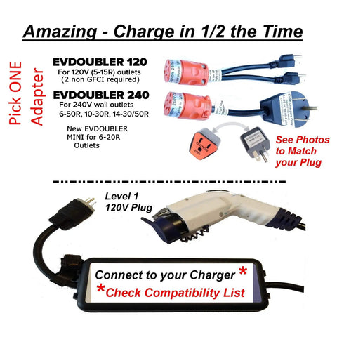 Heavy Duty Electric Vehicle Charging Adapter That Boosts Level One Outlets Into Blazing Fast Level Two Speeds with EVDOUBLER options.