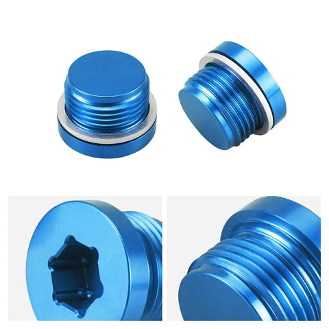 Heavy Duty Billet Aluminum Engine Oil Thermostat Housing Plug For BMW N54 N55 S55 in blue anodized finish, close-up