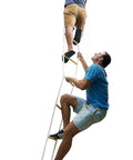 Two Story Fire Escape Rope Ladder, 13 Ft Flame Resistant Emergency Escape System in use by two people climbing from a window