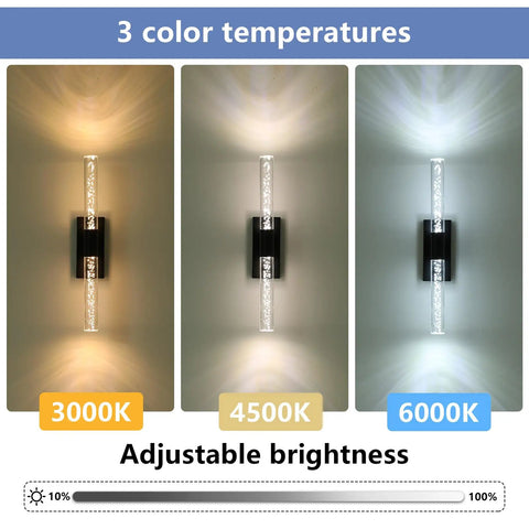 Crystal Battery Operated Wall Sconce Set of 2, showing 3 color temperatures: warm, neutral, and cool light options for modern spaces.