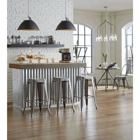 Kitchen with Tre One Light Pendant Graphite Finish With Tri Arm Industrial Shade For A Cool Industrial Vibe Vented Metal Design