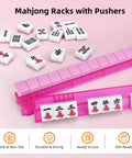 Two In One Non Slip Mahjong Racks With Pushers 4 Pack Clear Acrylic Pink Gift Set for Home Game Night