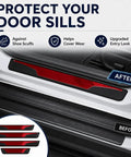 Ford Edge Door Sill Guards 4 Piece Set Glossy Red Peel And Stick Entry Trim Protectors shown installed and uninstalled
