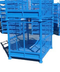 Heavy Duty Cold Rolled Steel Foldable Storage Cage Built Like A Tank Collapsible Industrial Bin for Warehouse logistics, blue color