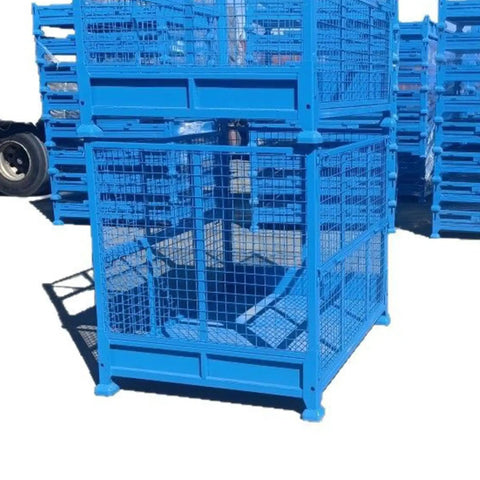 Heavy Duty Cold Rolled Steel Foldable Storage Cage Built Like A Tank Collapsible Industrial Bin for Warehouse logistics, blue color