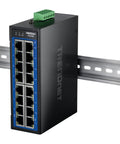 Industrial 16 Port Gigabit DIN Rail Switch With 32Gbps Capacity NDAA And TAA Compliant IP50 Rated LED Indicators