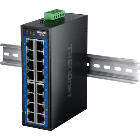 Industrial 16 Port Gigabit DIN Rail Switch With 32Gbps Capacity NDAA And TAA Compliant IP50 Rated LED Indicators