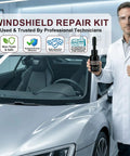 Technician holding the Upgraded Windshield Repair Kit DIY Friendly Pro Grade 40ml Nano Glass Repair Fluid 2x20ml by a car