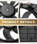 Premium Radiator Cooling Fan Assembly Oem Replacement Fits 2005 2013 Volkswagen Jetta Golf close-up of blades and electrical connectors.