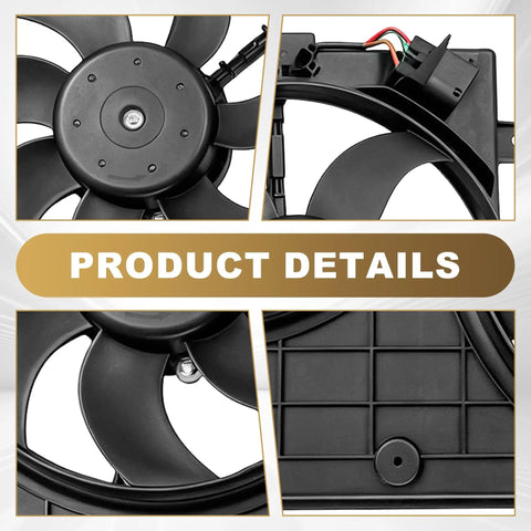 Premium Radiator Cooling Fan Assembly Oem Replacement Fits 2005 2013 Volkswagen Jetta Golf close-up of blades and electrical connectors.