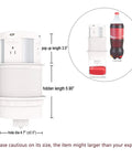 Slick Pop Up Countertop Outlet With Hidden Recessed Design showing size comparison with soda bottles, dimensions visible.