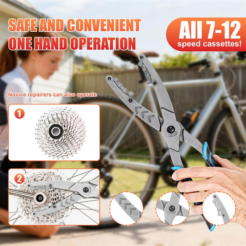 Universal Cassette Removal Tool For 7 To 12 Speed Bikes Chain Whip Alternative Forged Steel Pliers With Non Slip Handle Ergonomic One Hand Operation And Spring Loaded Safety