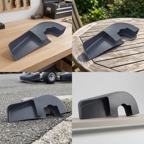 Go Kart Chain Guard Engine Drive Cover shown on wooden and asphalt surfaces, highlighting sleek open structure and durable design.