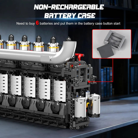 Aircraft Carrier Engine Building Set With Intelligent Chip Drive That Runs, featuring battery case and assembly details.