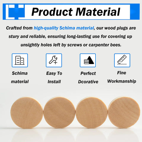 Wood Plugs Set, 150 Pcs Assortment In Four Sizes 3/16 Inch, 5/16 Inch, 3/8 Inch, 1/2 Inch, Schima Wood Plugs For Furniture