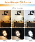 Black Vintage Battery Operated Wall Sconce Set Of 2 With Remote Control showing lighting color temperatures 3000K, 4500K, 6000K